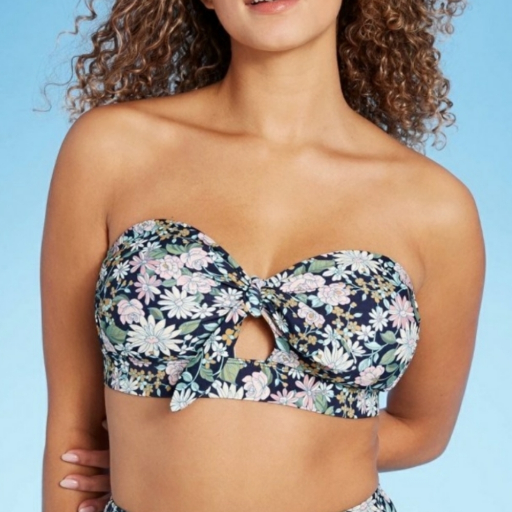 NWT 〰️Kona Sol〰️ sweet meadow ditsy bandeau twist front swim top XL (16-18)